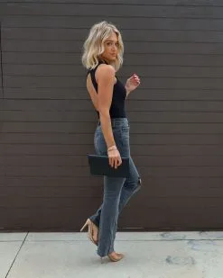 BLUE-001 Marlowe Ribbed Back Cutout Bodysuit - Black -clothes Sales IMG 40792