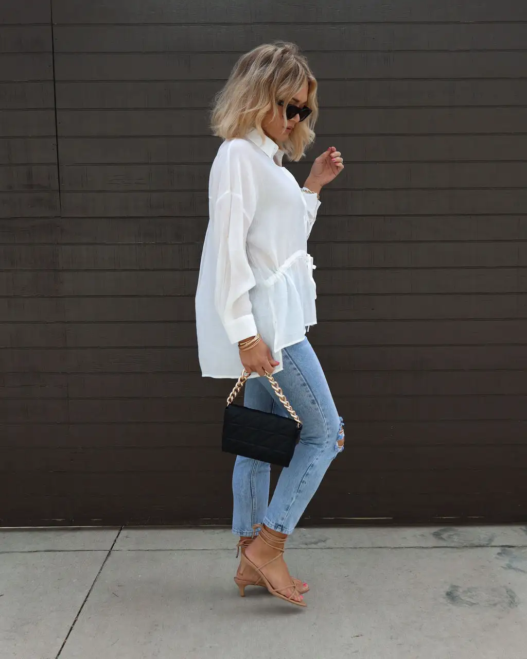 Carmel Bay Button Down Waist Tie Top - White - SALE 7 Carmel Bay Button Down Waist Tie Top - White - SALE - Image 7