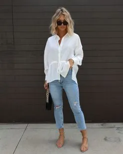 Carmel Bay Button Down Waist Tie Top - White - SALE 9 Carmel Bay Button Down Waist Tie Top - White - SALE -clothes Sales IMG 42232