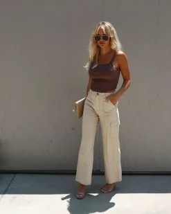 CHRY-001 Clarina Ribbed Square Neck Crop Top - Mocha