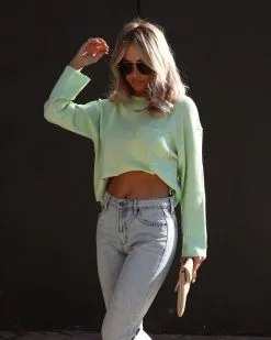 Slippery Slope Crop Knit Sweater - Mint - LAST CHANCE