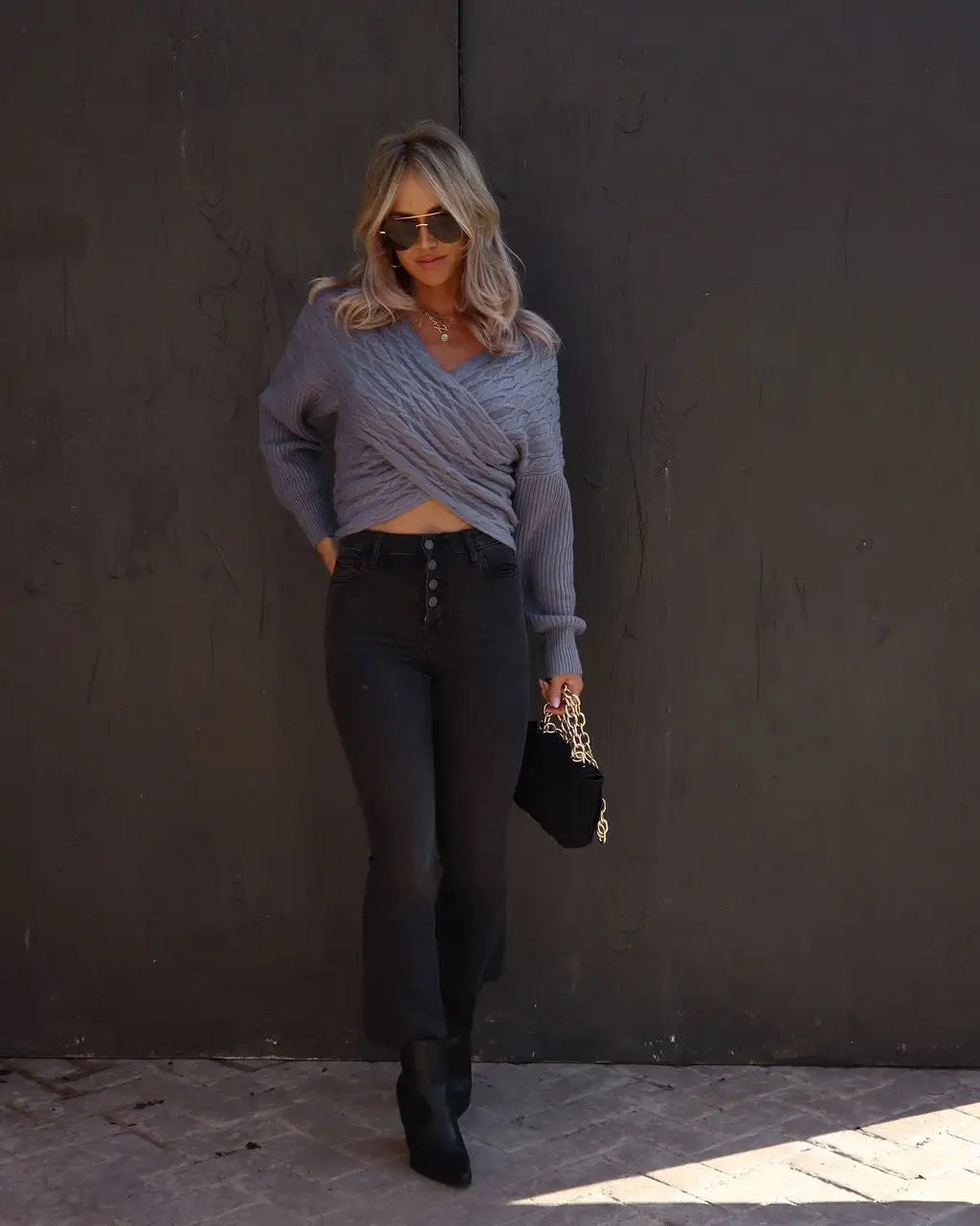 Bellissima Cable Knit Sweater - Dusty Blue - SALE 2 Bellissima Cable Knit Sweater - Dusty Blue - SALE - Image 2