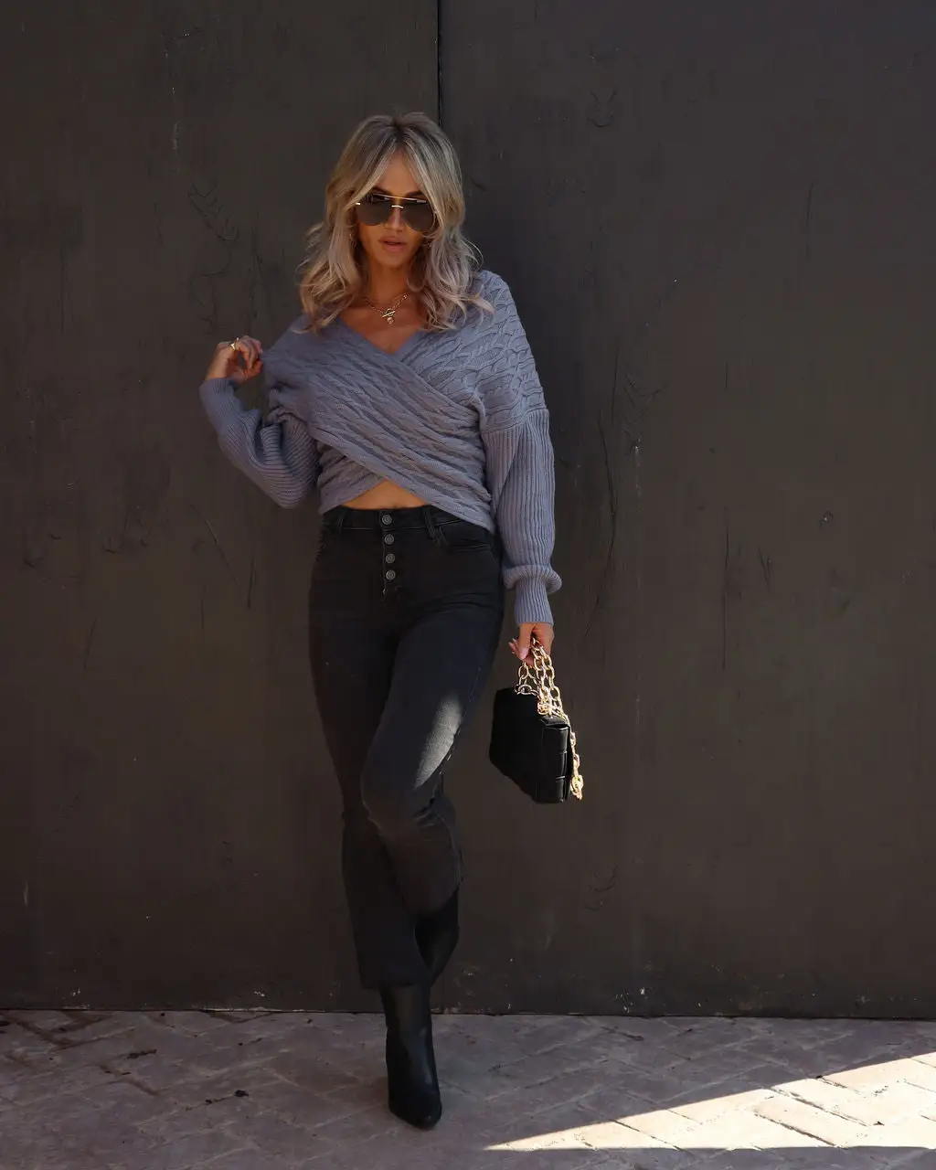 Bellissima Cable Knit Sweater - Dusty Blue - SALE 6 Bellissima Cable Knit Sweater - Dusty Blue - SALE - Image 6