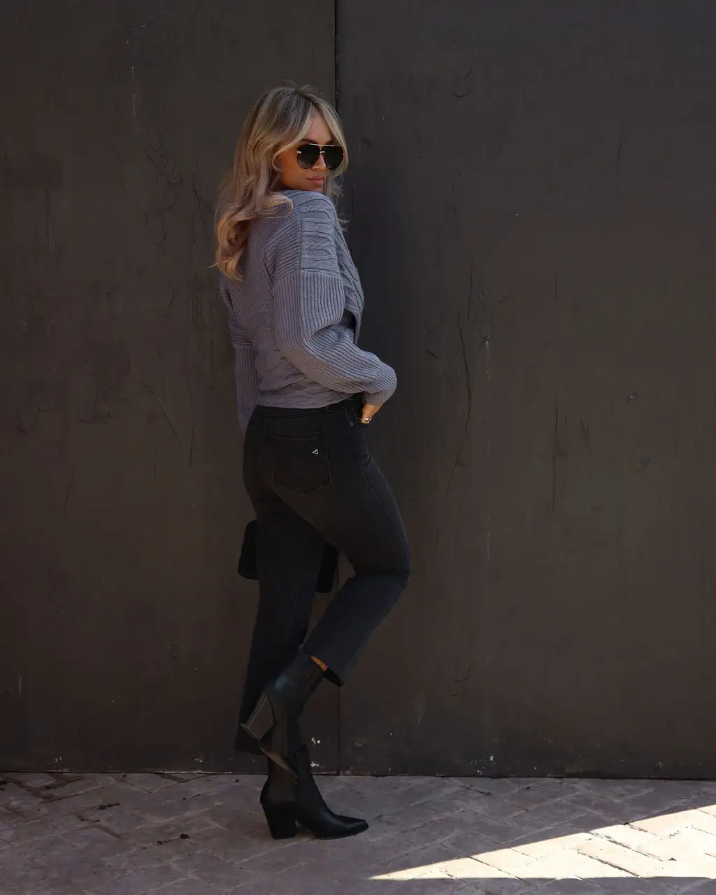 Bellissima Cable Knit Sweater - Dusty Blue - SALE 5 Bellissima Cable Knit Sweater - Dusty Blue - SALE - Image 5