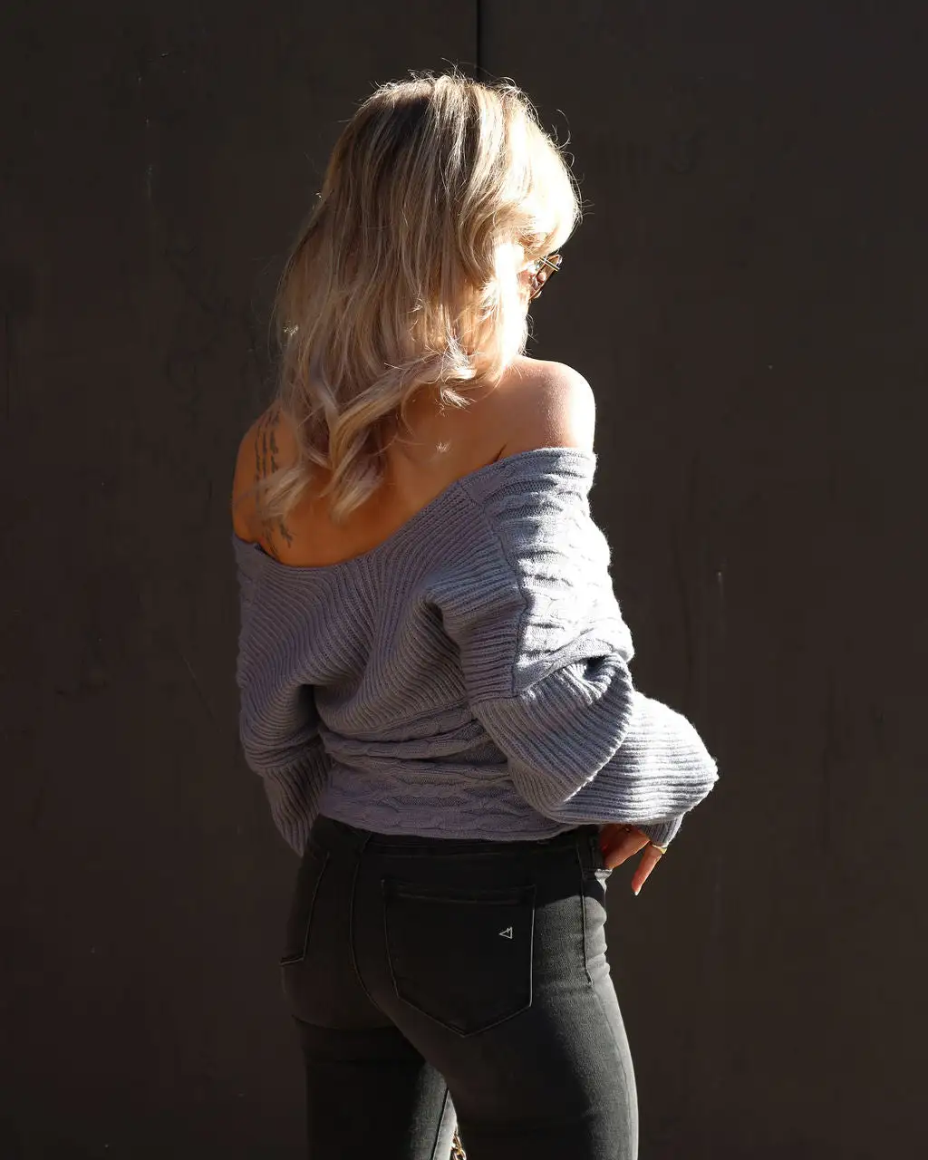 Bellissima Cable Knit Sweater - Dusty Blue - SALE 4 Bellissima Cable Knit Sweater - Dusty Blue - SALE - Image 4