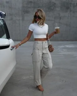 Carson High Waisted Wide Leg Pants - Beige - SALE