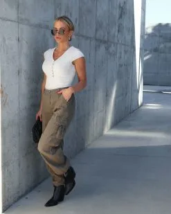 DRES-001 Far From Basic Ribbed Henley Bodysuit - Light Taupe - FINAL SALE