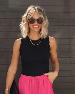 BLUE-001 Anything But Basic Ribbed Lettuce Hem Bodysuit - Black -clothes Sales IMG 53172