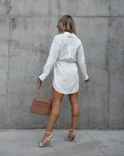 Kaylie Waist Tie Button Down Tunic - White - SALE -clothes Sales IMG 57772