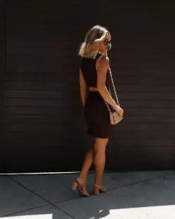 Dani Textured Back Cutout Mini Dress - Chocolate -clothes Sales IMG 5945 ca1ed260 1cc9 4405 8513 98441954daa0