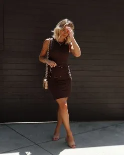 Dani Textured Back Cutout Mini Dress - Chocolate