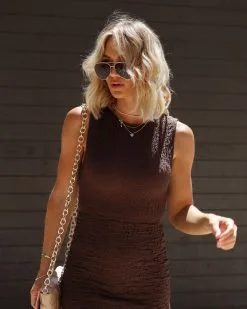 Dani Textured Back Cutout Mini Dress - Chocolate -clothes Sales IMG 6041 03bae84e 360d 431d ad60 ad3335b877b0