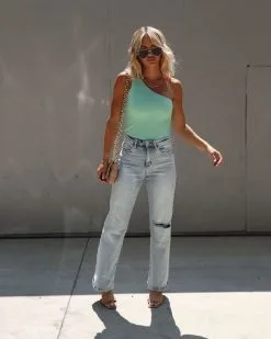 SHE -001 Carlotta One Shoulder Bodysuit - Seafoam