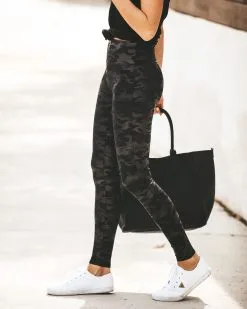 SPAN-001 Faux Leather Camo Leggings - FINAL SALE