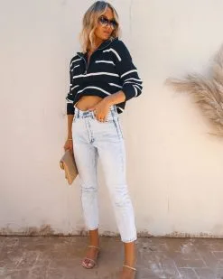 Reese Cotton Striped Half Zip Pullover Sweater - FINAL SALE