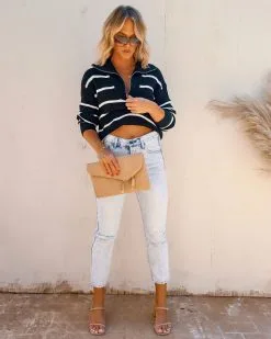 Reese Cotton Striped Half Zip Pullover Sweater - FINAL SALE -clothes Sales IMG 7261 ff61a6c0 6458 438b 9d35 2e82368a3050