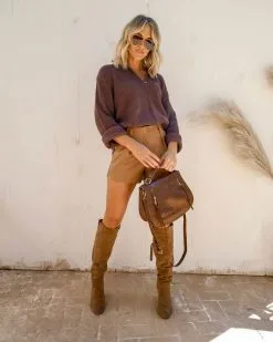 Sydney Cotton Knit Half Zip Pullover Sweater - Brown - FINAL SALE