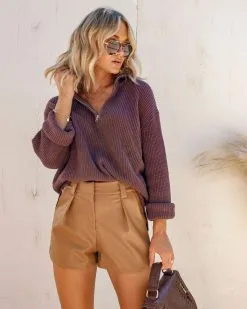 Sydney Cotton Knit Half Zip Pullover Sweater - Brown - FINAL SALE -clothes Sales IMG 7299 11ba63d1 658a 4f19 ab6a bd6d4886dd84