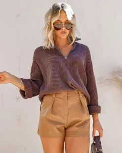 Sydney Cotton Knit Half Zip Pullover Sweater - Brown - FINAL SALE -clothes Sales IMG 7304 ede7e8aa a544 48da bcd6 062a72fce5de
