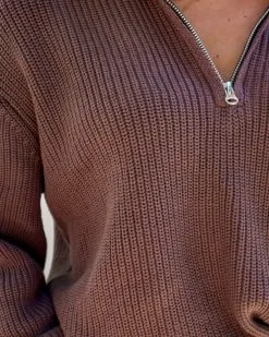 Sydney Cotton Knit Half Zip Pullover Sweater - Brown - FINAL SALE -clothes Sales IMG 7308 12fa2815 1eaa 4a43 949f 397ad0016091