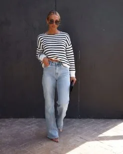 Chloe Knit Stripe Sweater - Black/White - SALE