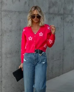 Sweetest Daisy Button Front Cardigan - Fuchsia - SALE -clothes Sales IMG 7987 29efe7a4 8200 4a05 bdd2 188fcd5d973c