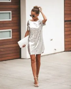 Tabloid Sequin Cut Out Shift Dress - Silver - FINAL SALE -clothes Sales IMG 8122