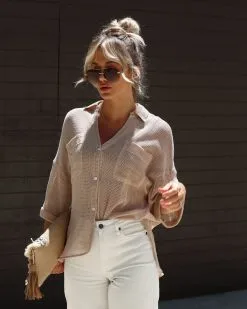 HYFV-001 La Jolla Cotton Textured Button Down Top - Taupe