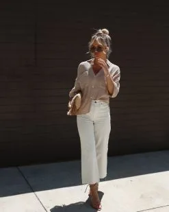 HYFV-001 La Jolla Cotton Textured Button Down Top - Taupe -clothes Sales IMG 81602