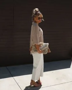 HYFV-001 La Jolla Cotton Textured Button Down Top - Taupe -clothes Sales IMG 81702