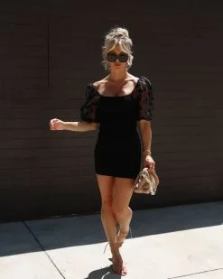 Wonderful Life Organza Puff Sleeve Mini Dress- Black