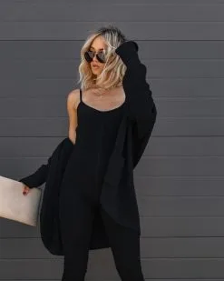 Sinclaire Cotton Pocketed Cardigan - Black - FINAL SALE