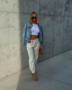 ENTR-001 Rhode Island High Waisted Pocketed Pants - Cream