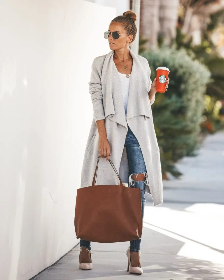 Fireside Pocketed Knit Cardigan - Heather Grey 6 Fireside Pocketed Knit Cardigan - Heather Grey - Image 6