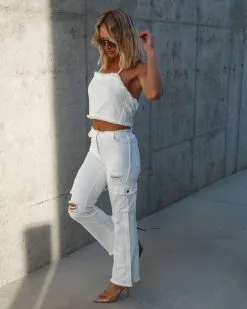 FATE-001 Such A Vibe Frayed Cotton Cargo Pants - White - SALE 11 FATE-001 Such A Vibe Frayed Cotton Cargo Pants - White - SALE -clothes Sales IMG 91012