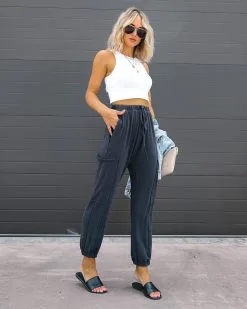 MUST-001 Relaxing Moment Pocketed Jogger Pants - Charcoal - FINAL SALE