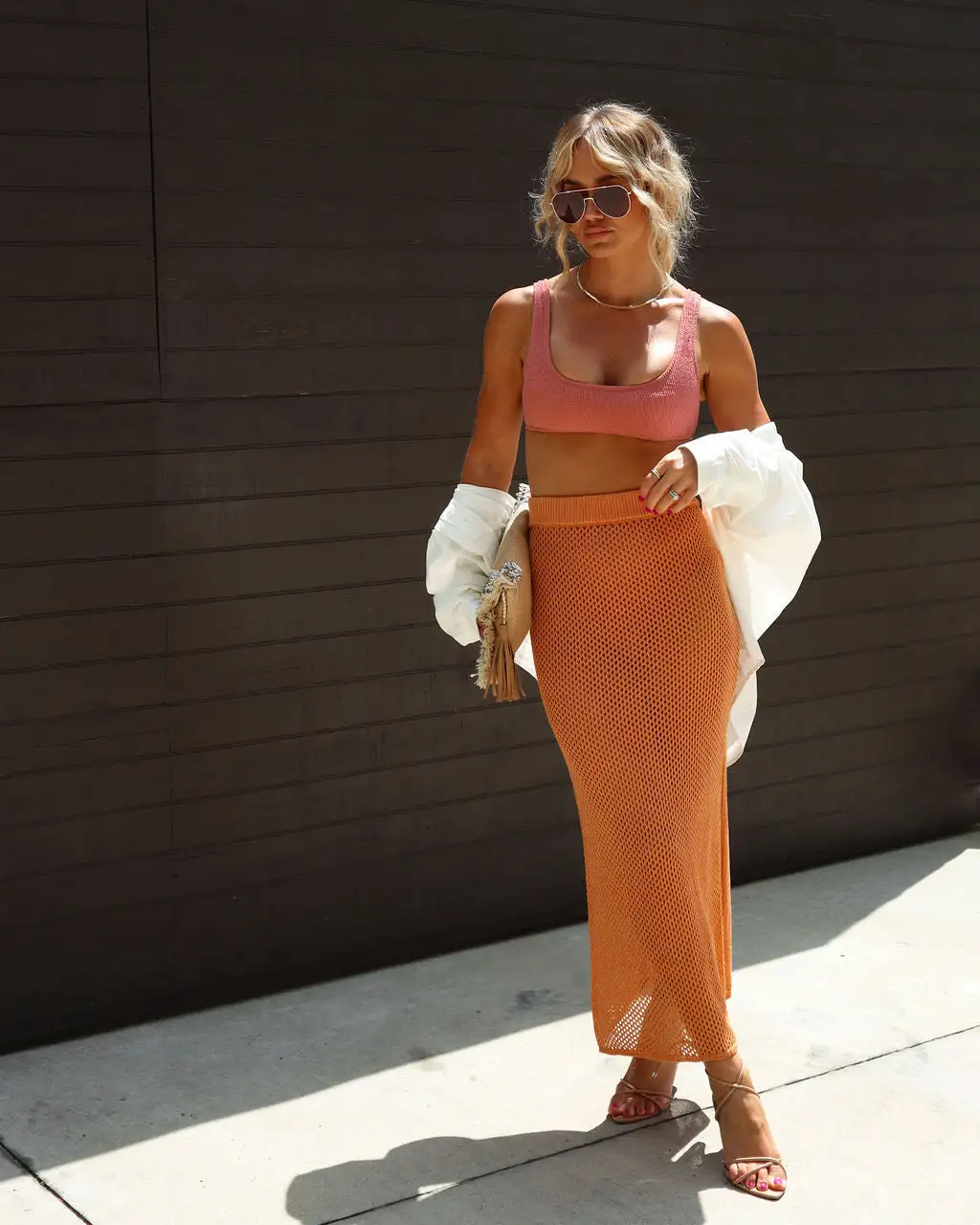 EMOR-001 Solstice Cotton Blend Crochet Knit Cover Up Maxi Skirt - Orange 1 EMOR-001 Solstice Cotton Blend Crochet Knit Cover Up Maxi Skirt - Orange