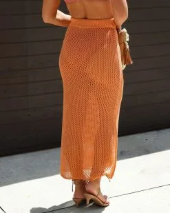 EMOR-001 Solstice Cotton Blend Crochet Knit Cover Up Maxi Skirt - Orange 9 EMOR-001 Solstice Cotton Blend Crochet Knit Cover Up Maxi Skirt - Orange -clothes Sales IMG 95532