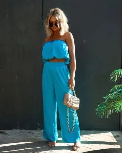 SUGA-001 Bimini Satin Pocketed Wide Leg Pants - Aqua - SALE -clothes Sales IMG 9589