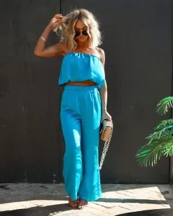 SUGA-001 Bimini Satin Pocketed Wide Leg Pants - Aqua - SALE -clothes Sales IMG 9591