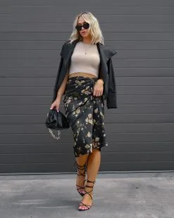 BLU-001 Golden Kind Satin Floral Ruched Midi Skirt - FINAL SALE 12 BLU-001 Golden Kind Satin Floral Ruched Midi Skirt - FINAL SALE -clothes Sales IMG 9843 e91278b9 5910 45e0 b264 49b206f82c51