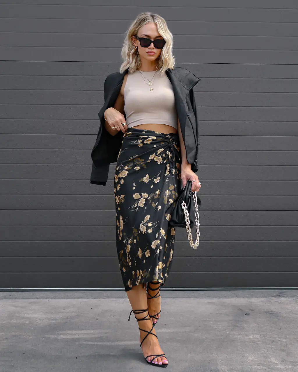 BLU-001 Golden Kind Satin Floral Ruched Midi Skirt - FINAL SALE 1 BLU-001 Golden Kind Satin Floral Ruched Midi Skirt - FINAL SALE