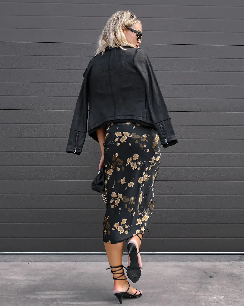 BLU-001 Golden Kind Satin Floral Ruched Midi Skirt - FINAL SALE 2 BLU-001 Golden Kind Satin Floral Ruched Midi Skirt - FINAL SALE - Image 2