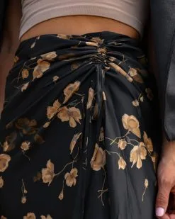 BLU-001 Golden Kind Satin Floral Ruched Midi Skirt - FINAL SALE 11 BLU-001 Golden Kind Satin Floral Ruched Midi Skirt - FINAL SALE -clothes Sales IMG 98852