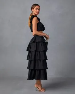 ENDL-001 Easy To Love Tiered Midi Skirt - Black -clothes Sales JJ1689T BLACK7956