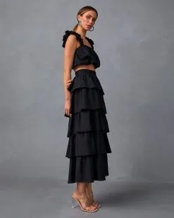 ENDL-001 Easy To Love Tiered Midi Skirt - Black