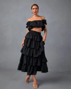 ENDL-001 Easy To Love Tiered Midi Skirt - Black -clothes Sales JJ1689T BLACK8019 544e7c91 c4b8 4718 bde1 6909b6d38188