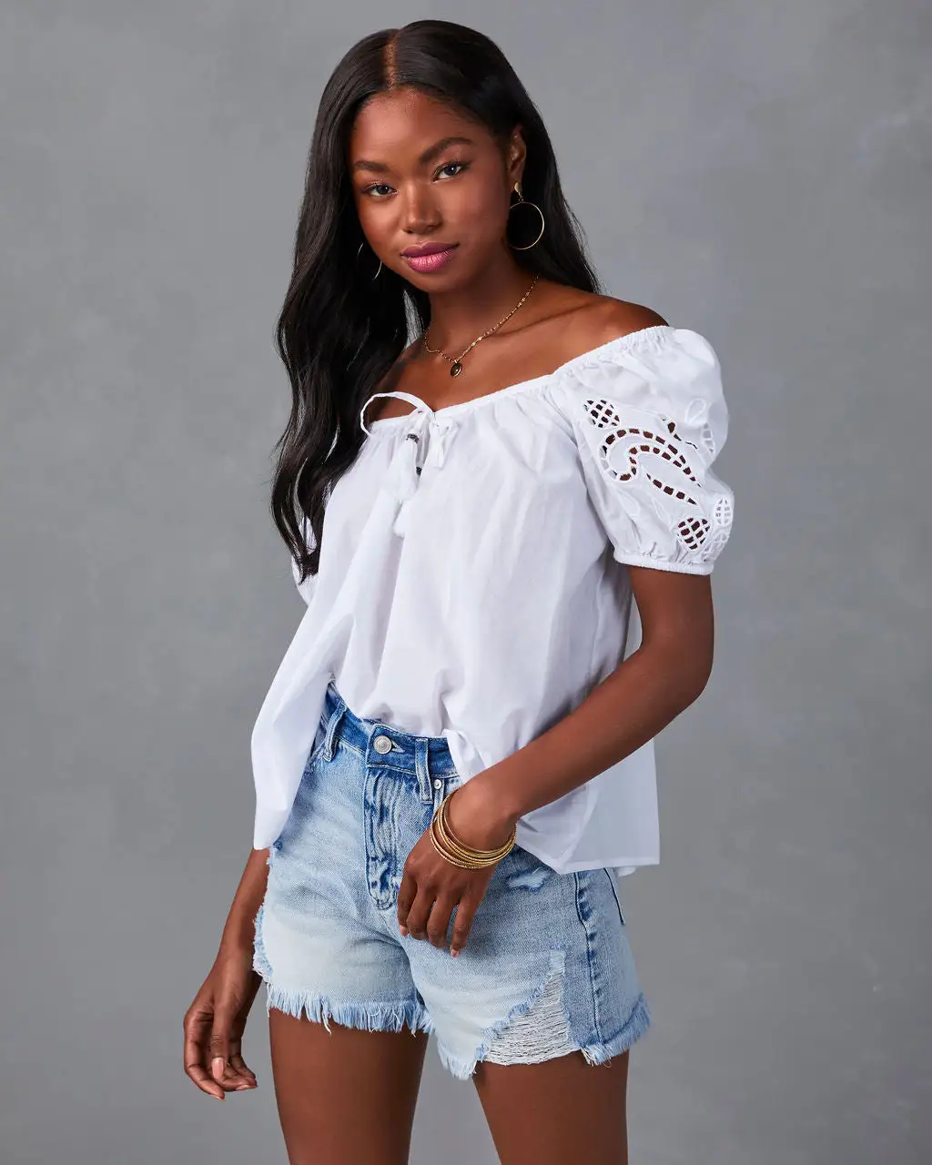 Start A Romance Eyelet Tassel Top - White 1 Start A Romance Eyelet Tassel Top - White
