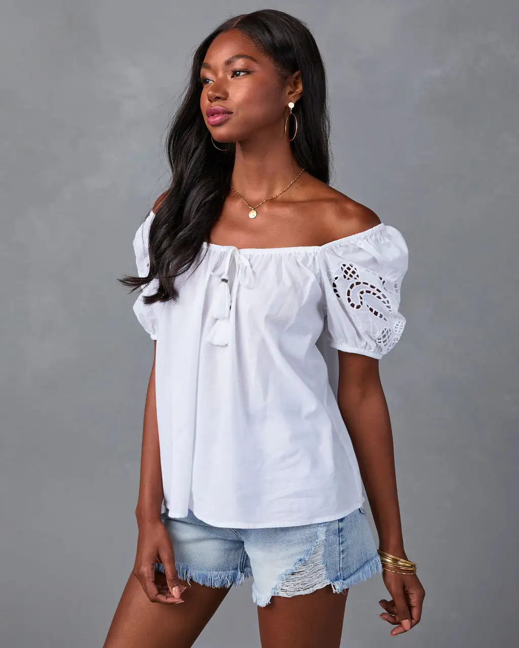 Start A Romance Eyelet Tassel Top - White 4 Start A Romance Eyelet Tassel Top - White - Image 4