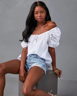 Start A Romance Eyelet Tassel Top - White 11 Start A Romance Eyelet Tassel Top - White -clothes Sales JJ1689T BLACK8120